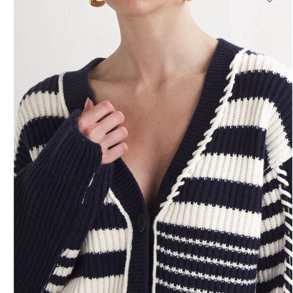 Jonathan Simkhai Sweater Cardigan XS Navy Striped Adara Wool Cashmere Coastal - Picture 11 of 12